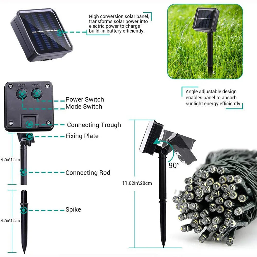 LED Solar Powered Crystal Ball Fairy String Lights Garden