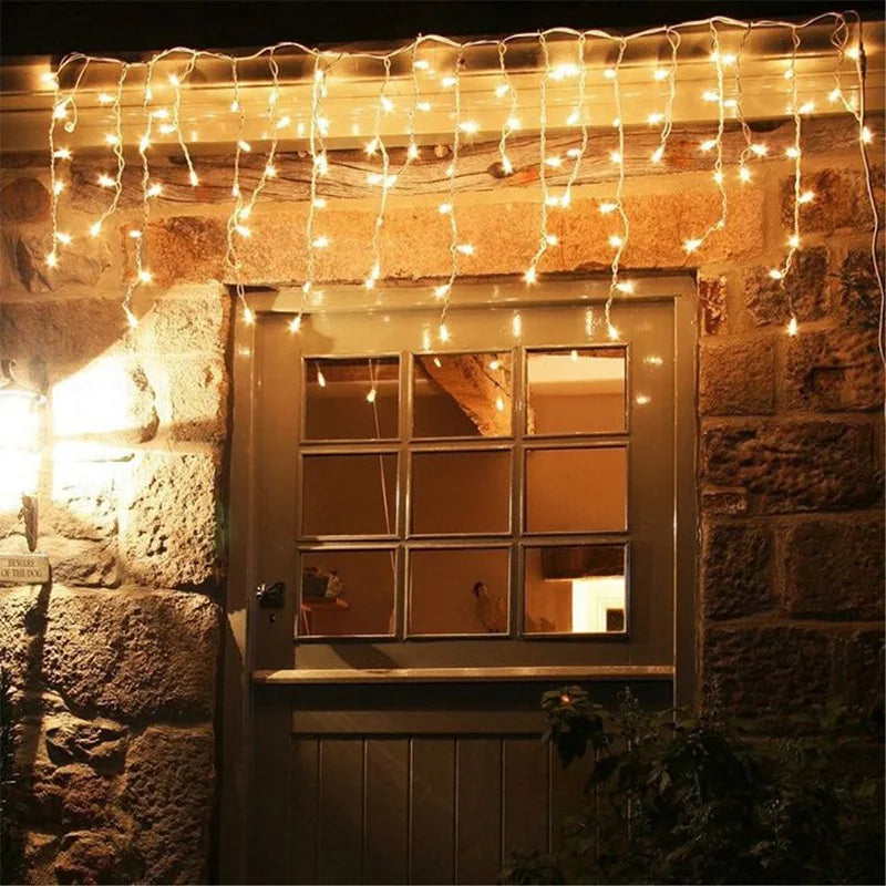 5.5M/9M Solar Curtain Icicle Light Outdoor Eaves Decor String Lights