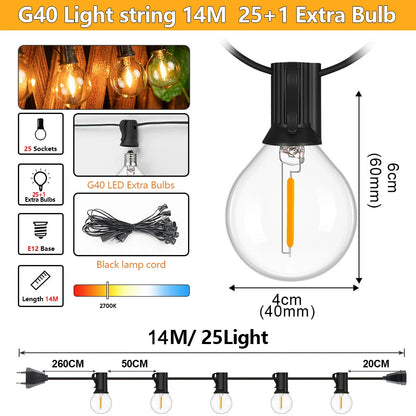 Outdoor LED Waterproof G40 String Light EU Plug Garden Lights