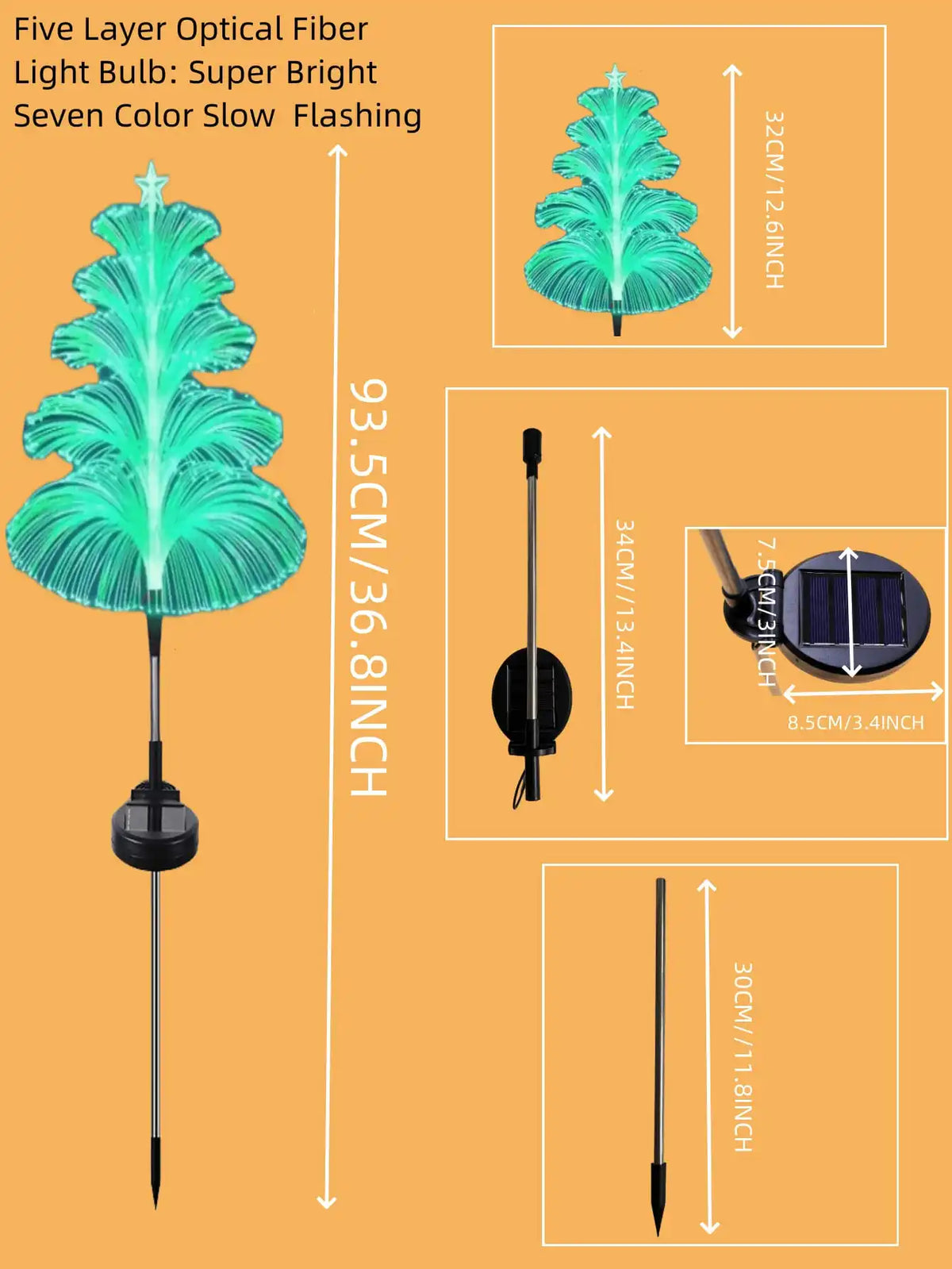 Solar 7-Color Changing Fiber Optic Christmas Tree Stake Lights