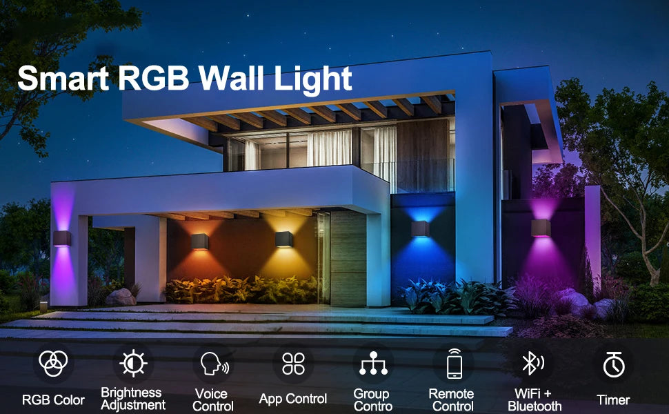 Tuya Outdoor Wall Light, Smart RGBCW Porch Lights