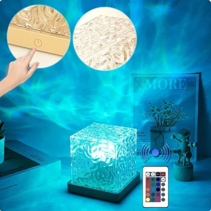 Dynamic Rotating Water Projector Night Light Flame Crystal Lamp Ocean Light