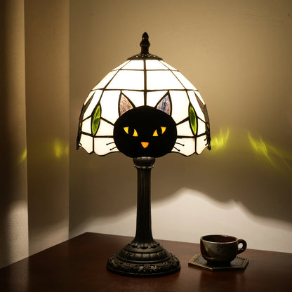 Halloween Tiffany Style Cute Black Cat Stained Glass Table Lamp