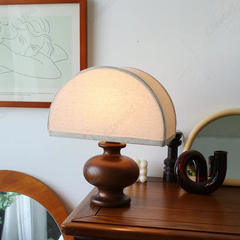 Creative Retro LED Linen Desk Lamp Solid Wood Bedroom