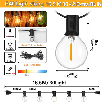 Outdoor LED Waterproof G40 String Light EU Plug Garden Lights