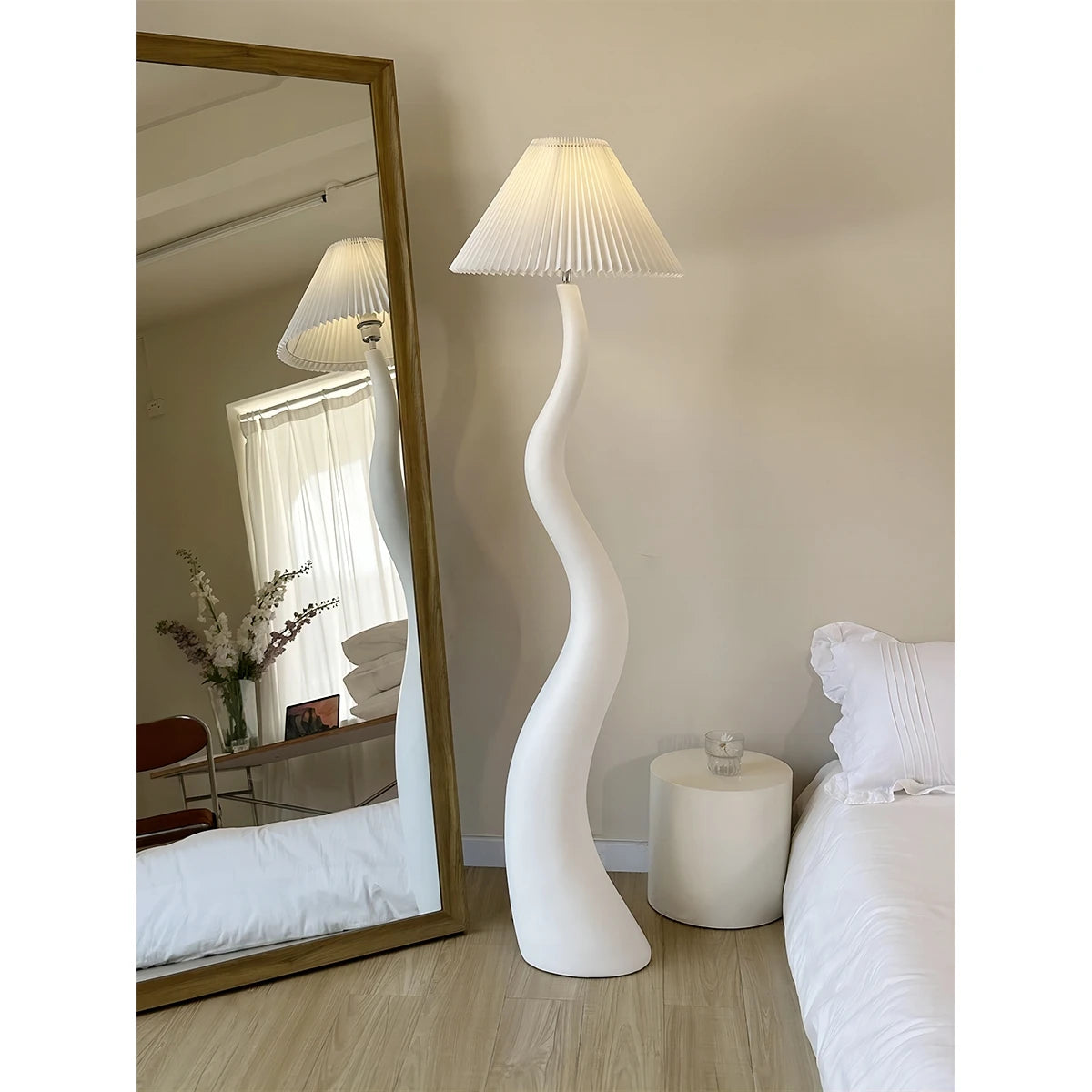 Vintage Living Room Floor Lamp Nordic Mushroom Wood Grain Light