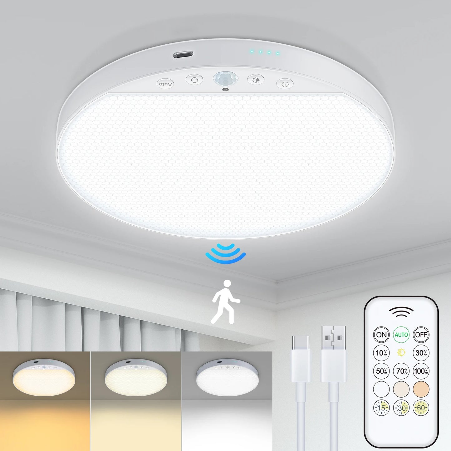 WILLED 8W Rechargeable Motion Sensor Ceiling Light