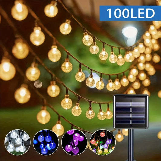 1 Pack 39FT IP65 Crystal Globe Solar String Lights 100 LED 8 Lighting