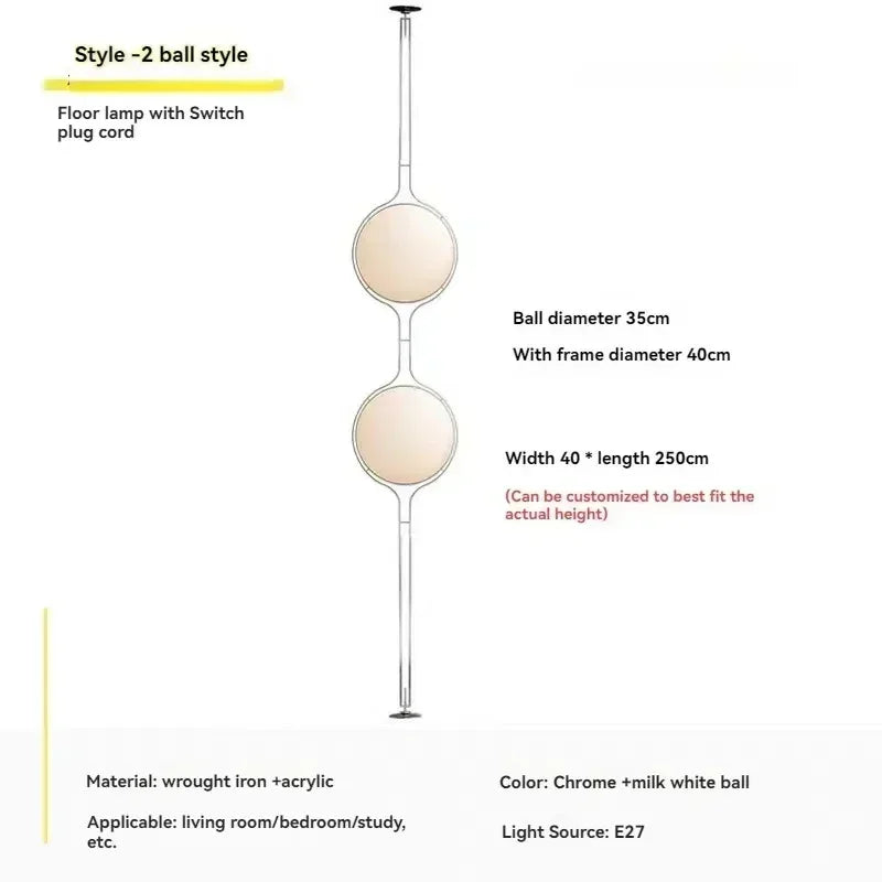 Nordic Floor Lamp Chrome Metal White Acrylic Ball Lamp