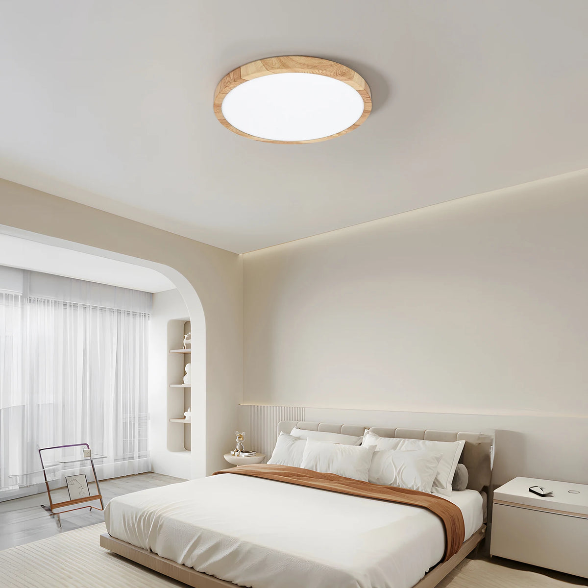 Modern LED Ceiling Light Wood Grain Golden One Light