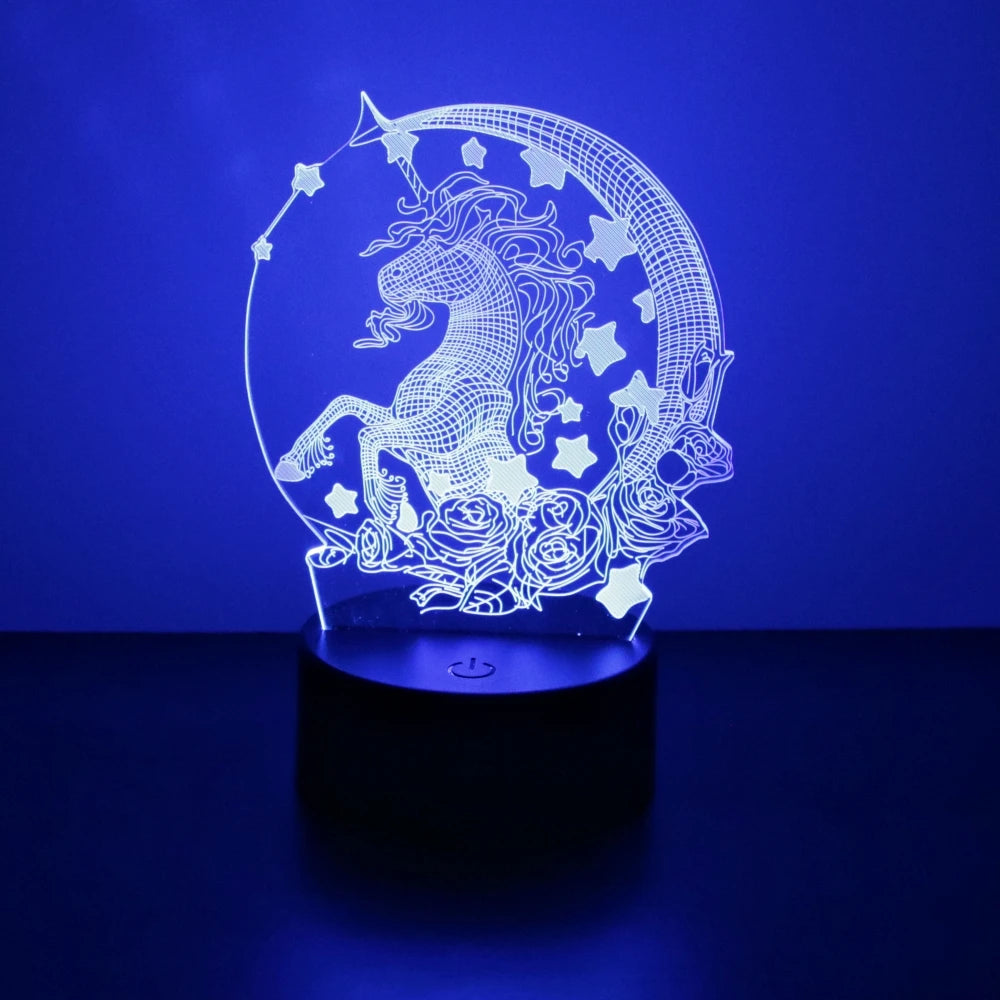 3D Lamp Anime Unicorn LED Night Light RGB