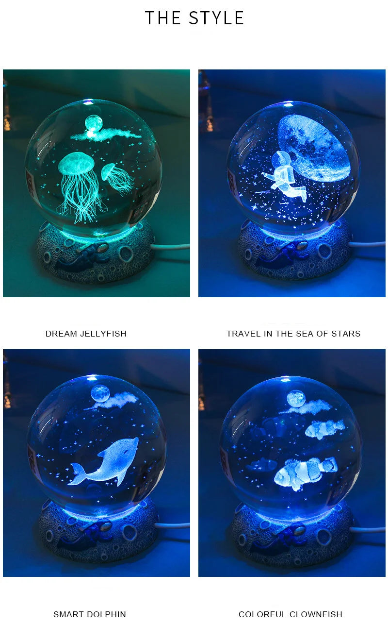 New Crystal Ball Night Light Ornament Luminous Resin Base Glass