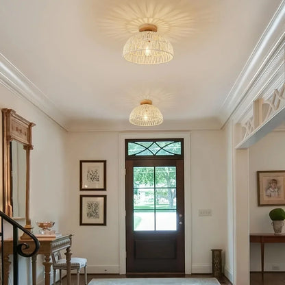1pc Handwoven Rattan Lamp Chandeliers - Semi-Flush Mount