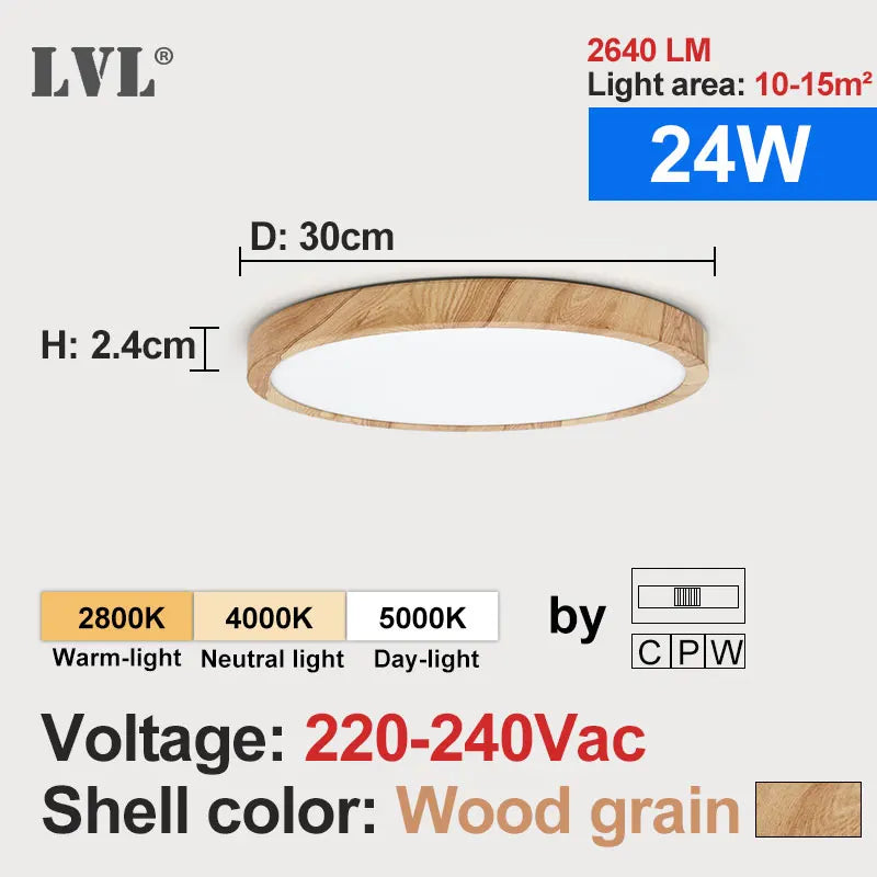 Modern LED Ceiling Light Wood Grain Golden One Light