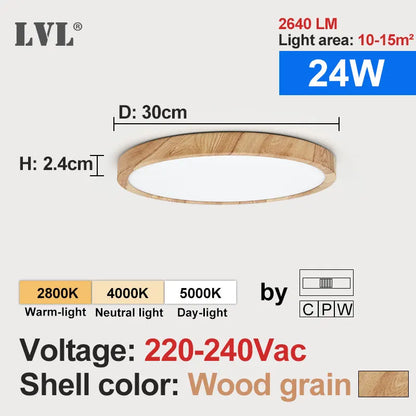 Modern LED Ceiling Light Wood Grain Golden One Light