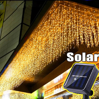 Christmas Lights Outdoor Waterproof Solar Curtain Icicle Lights
