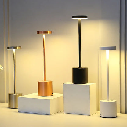 Simple LED Rechargeable Touch Metal Table Lamp Three Colors
