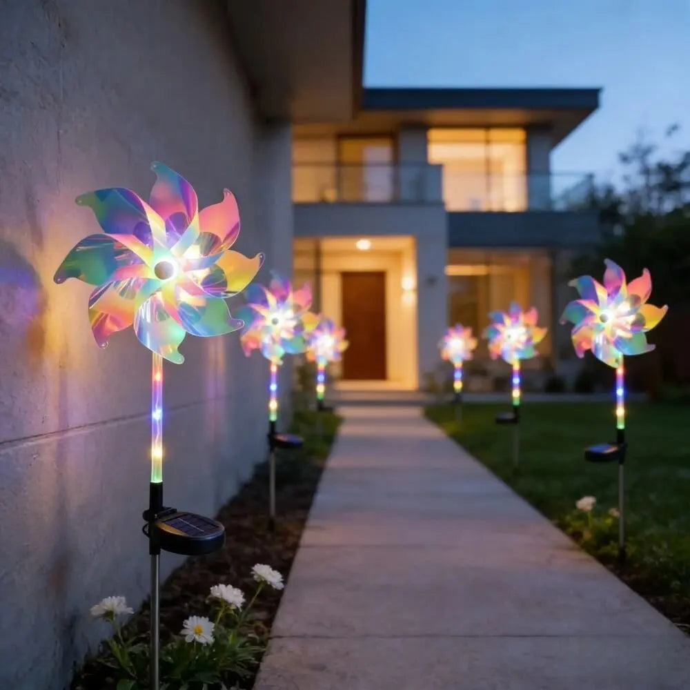 1PC Colorful Windmill Solar Garden Lamp Outdoor Pathway