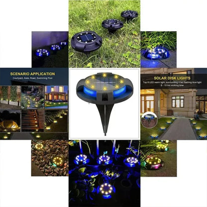 Solar Lights Outdoor 12LEDs Disk Underground Lamp Yard Decoration