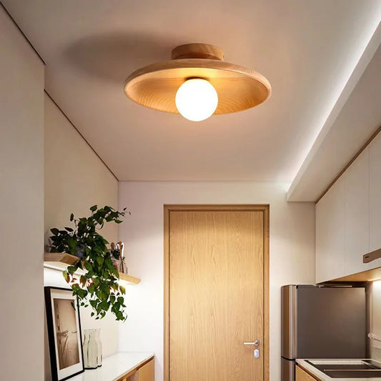 Modern Wooden Ceiling Light Log Color Walnut Wood