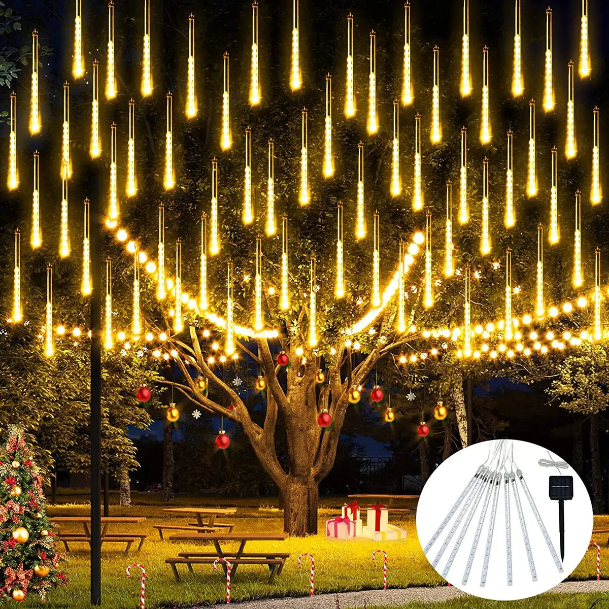 Solar Meteor Shower Lights Outdoor Meteor Lights 10Tubes