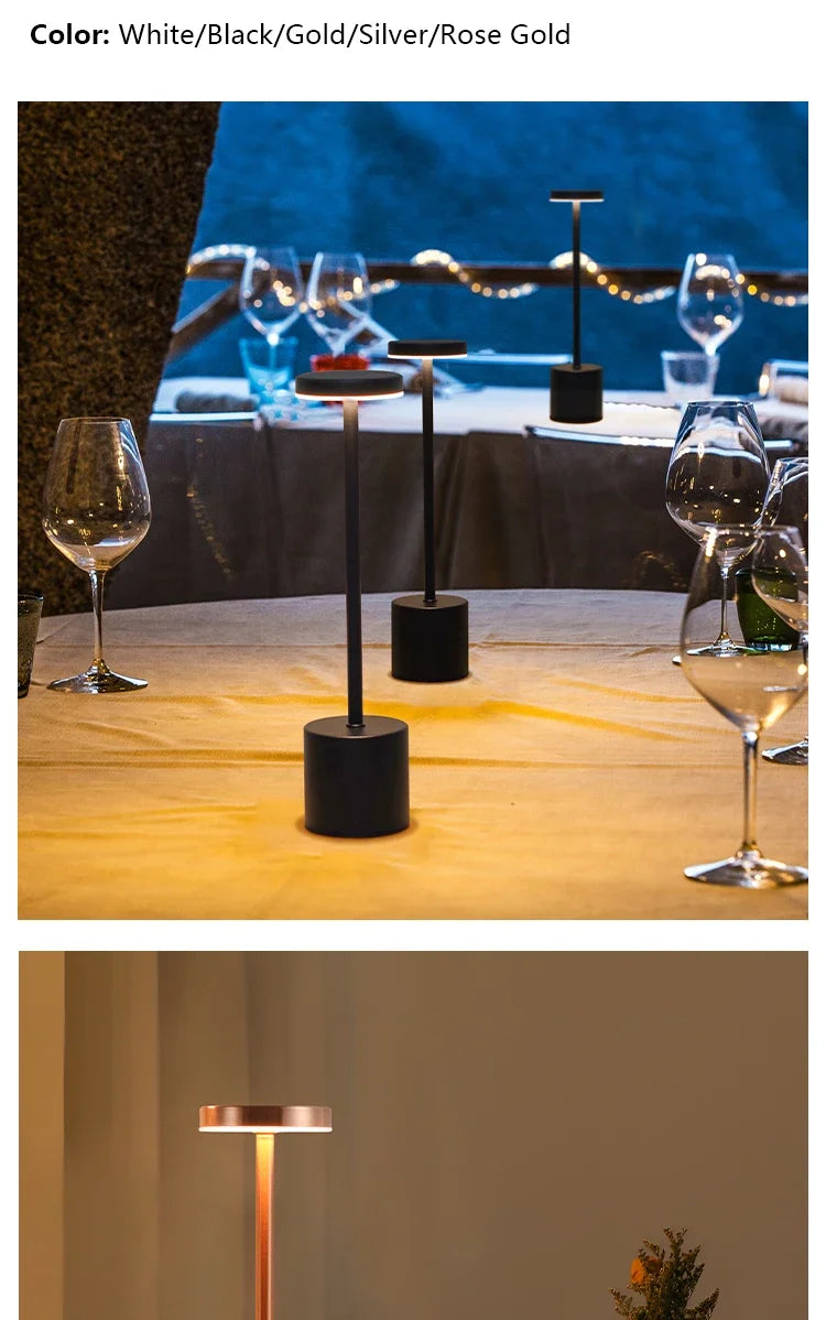 Simple LED Rechargeable Touch Metal Table Lamp Three Colors
