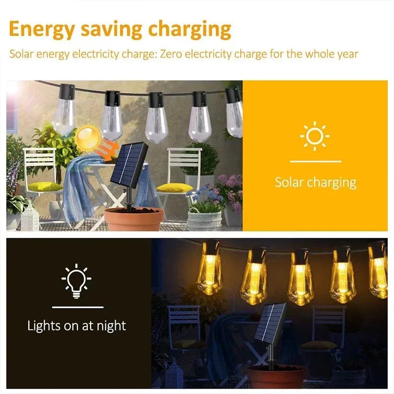 1Pack Outdoor Solar String Lights LED IP65 Waterproof Retro Vintage Bulb