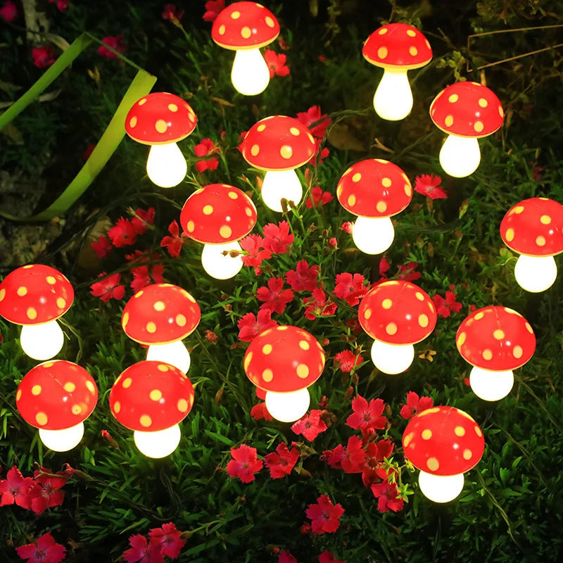 LED Solar Landscape Ground Lights Cute RED Mushroom