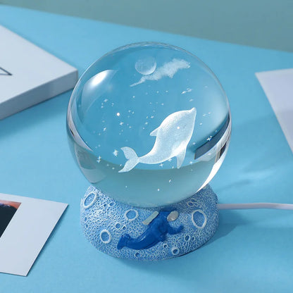 New Crystal Ball Night Light Ornament Luminous Resin Base Glass
