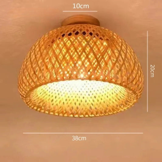 Handwoven Bamboo Ceiling Lamp Natural Rattan Flush Mount Light