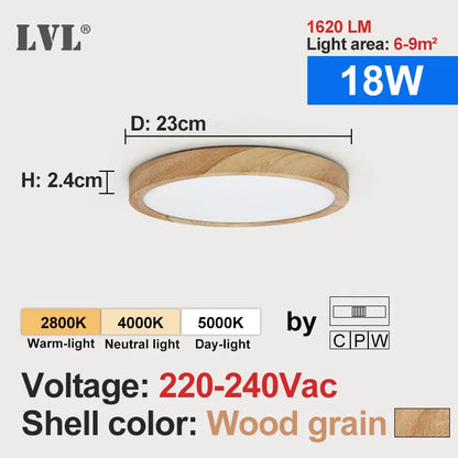 Modern LED Ceiling Light Wood Grain Golden One Light