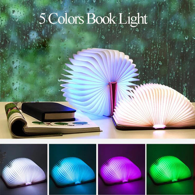 LED Foldable Book Light Creative Wooden Luminous Book