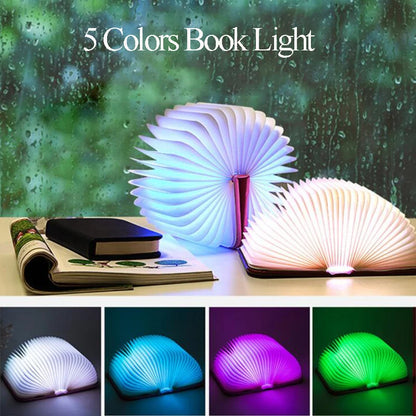 LED Foldable Book Light Creative Wooden Luminous Book