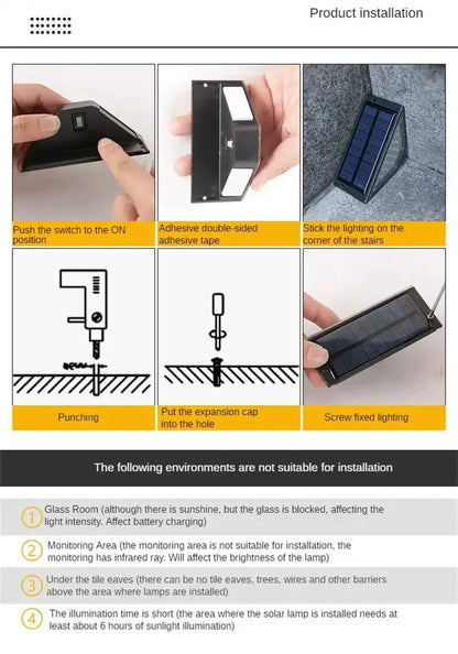 Solar Lights for Outdoors Stair Lamps Warm White LED Step Light