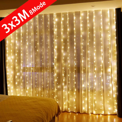 LED Garland Curtain Lights 8 Modes USB Remote Control