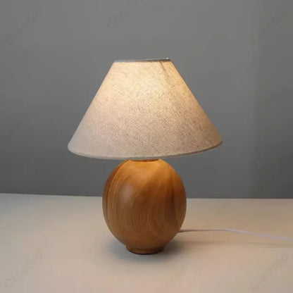 Creative Retro LED Linen Desk Lamp Solid Wood Bedroom