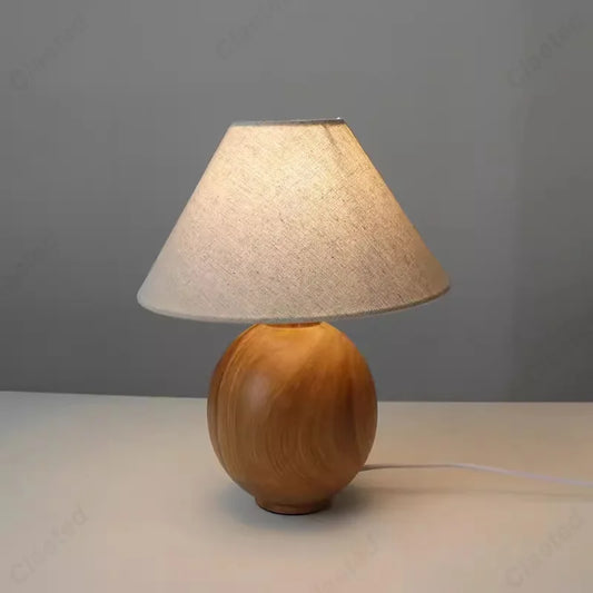 Creative Retro LED Linen Desk Lamp Solid Wood Bedroom