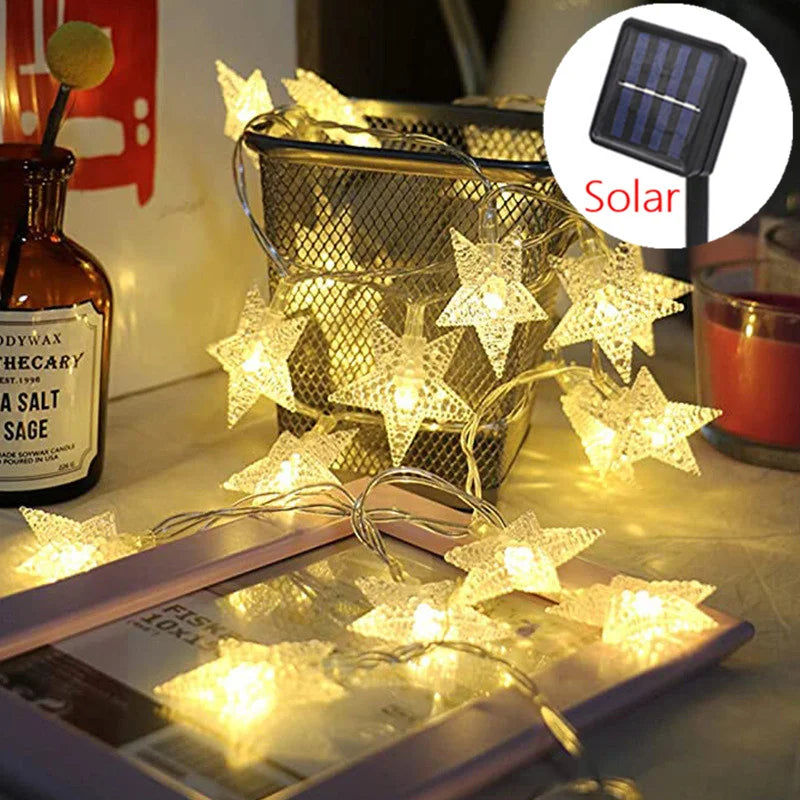 Solar Star String Lights Outdoor Waterproof LED Solar Powered Fairy Lights