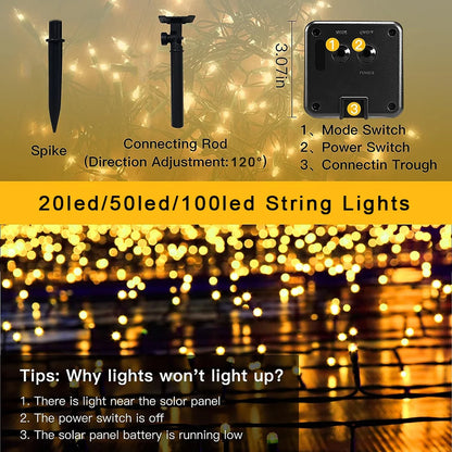 8Modes Solar String LED Fairy Lights Garland Festoon Outdoor