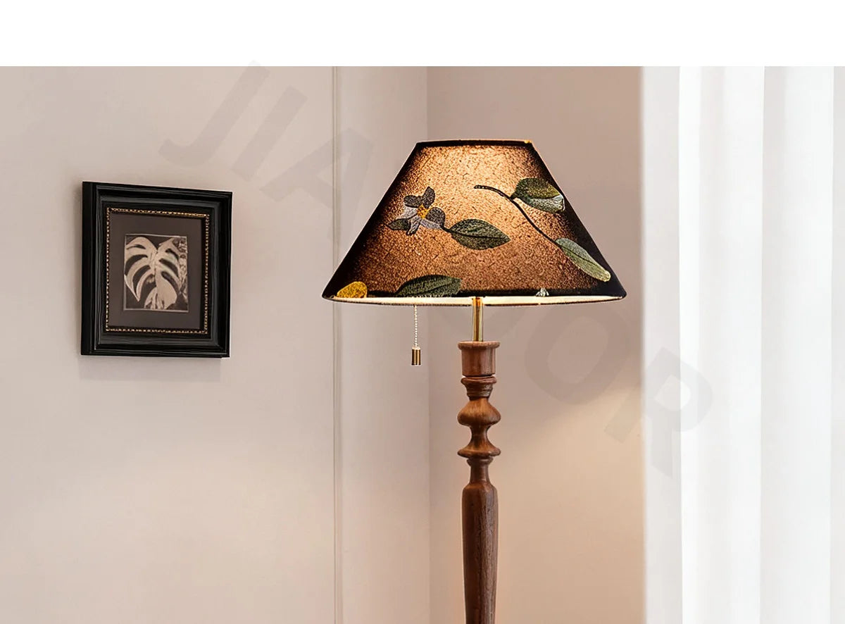 French Retro Solid Wood Floor Lamp Living Room Standing Lamp
