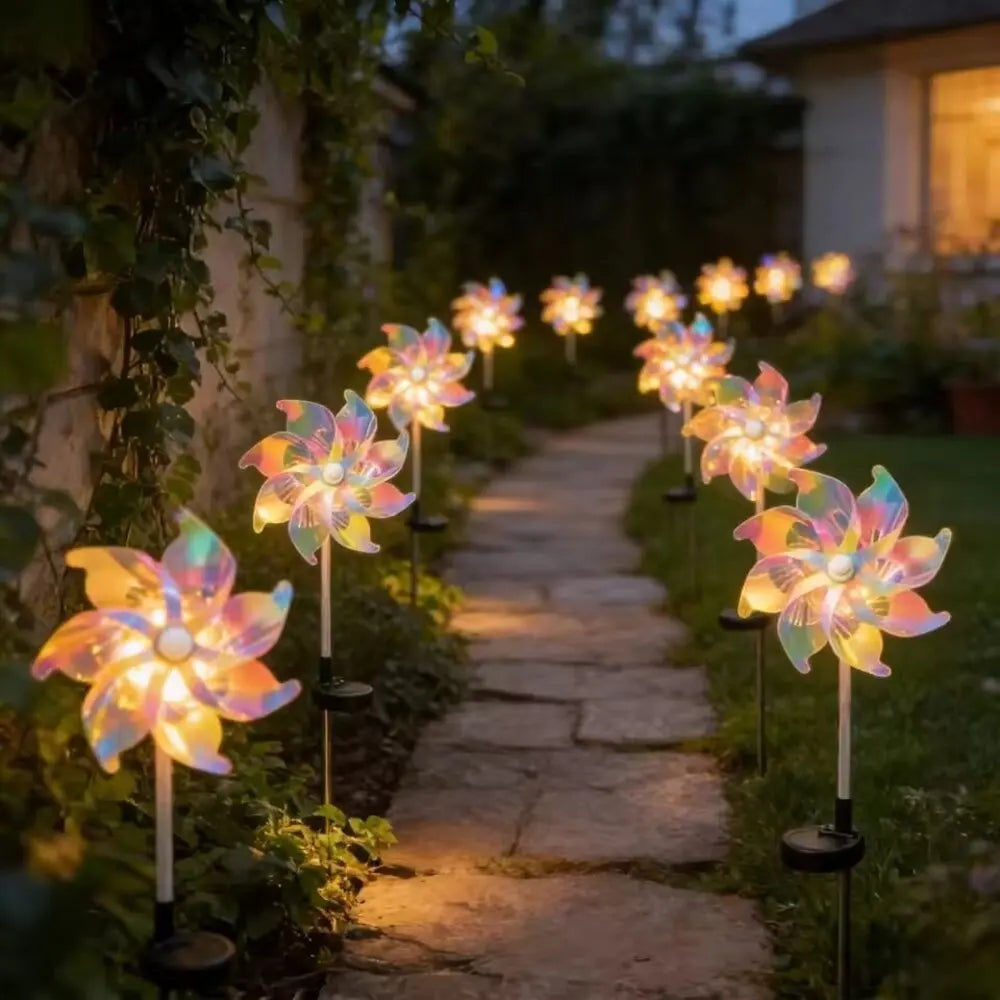 1PC Colorful Windmill Solar Garden Lamp Outdoor Pathway