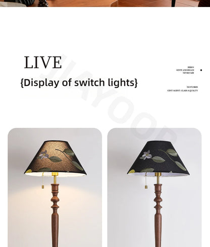 French Retro Solid Wood Floor Lamp Living Room Standing Lamp