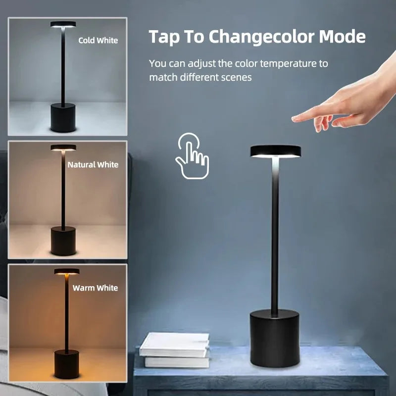Simple LED Rechargeable Touch Metal Table Lamp Three Colors