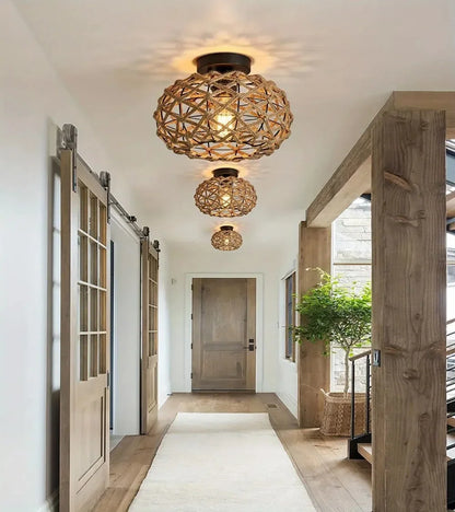 1pc Handwoven Rattan Lamp Chandeliers - Semi-Flush Mount