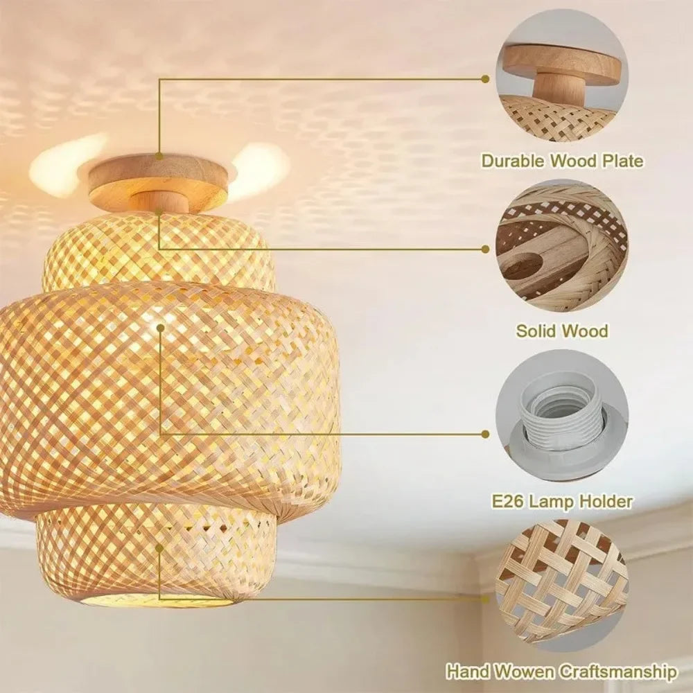 1pc Handwoven Rattan Lamp Chandeliers - Semi-Flush Mount