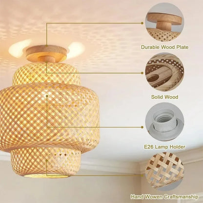 1pc Handwoven Rattan Lamp Chandeliers - Semi-Flush Mount
