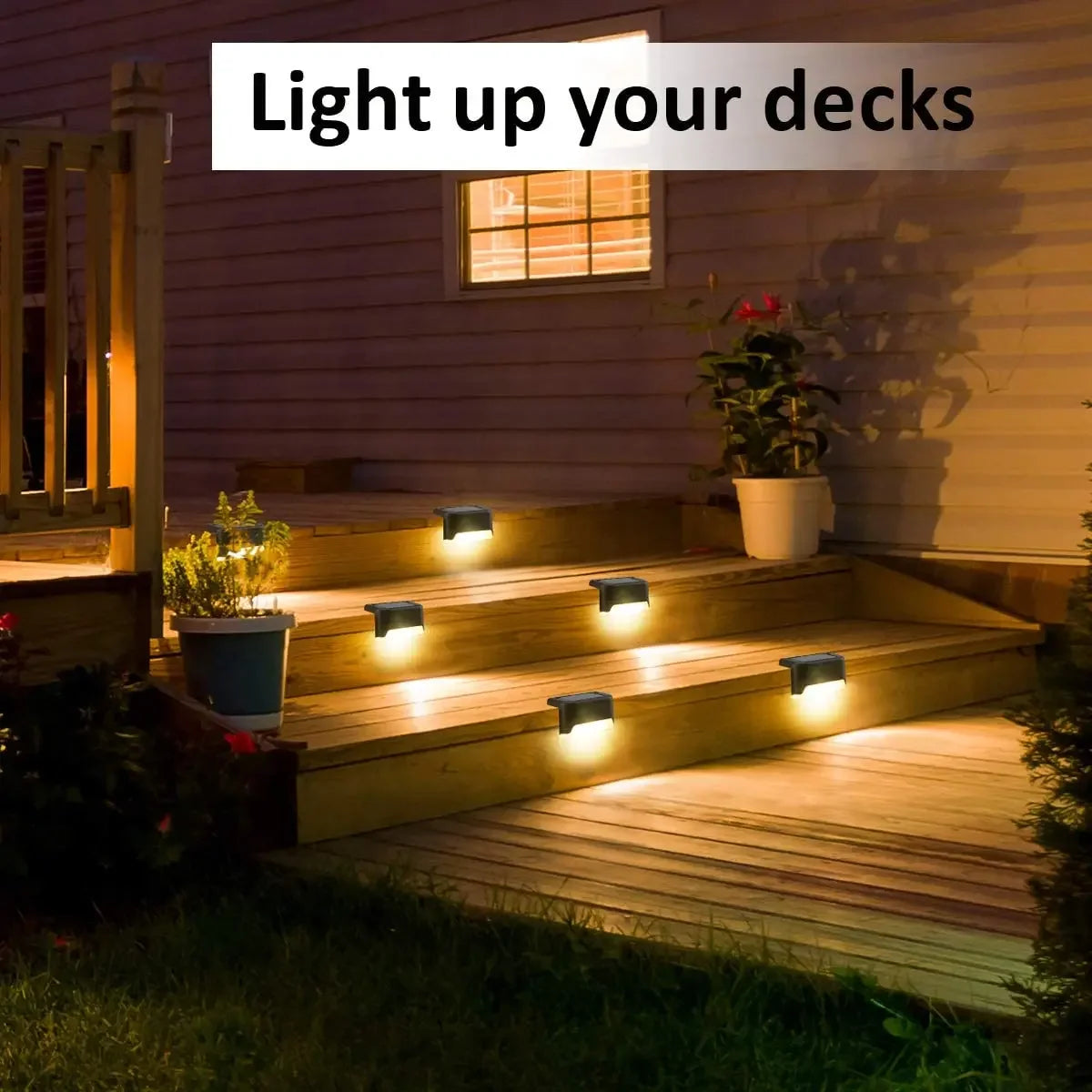 Warm White LED Solar Step Lamp Path Stair Outdoor Garden Lights