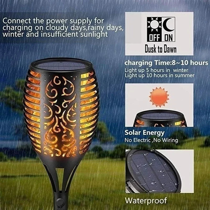 Solar Flame Torch Lights Flickering Light Waterproof Lamps