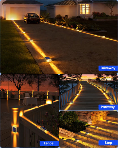 Solar Deck Lights Outdoor Warm White Driveway Lights