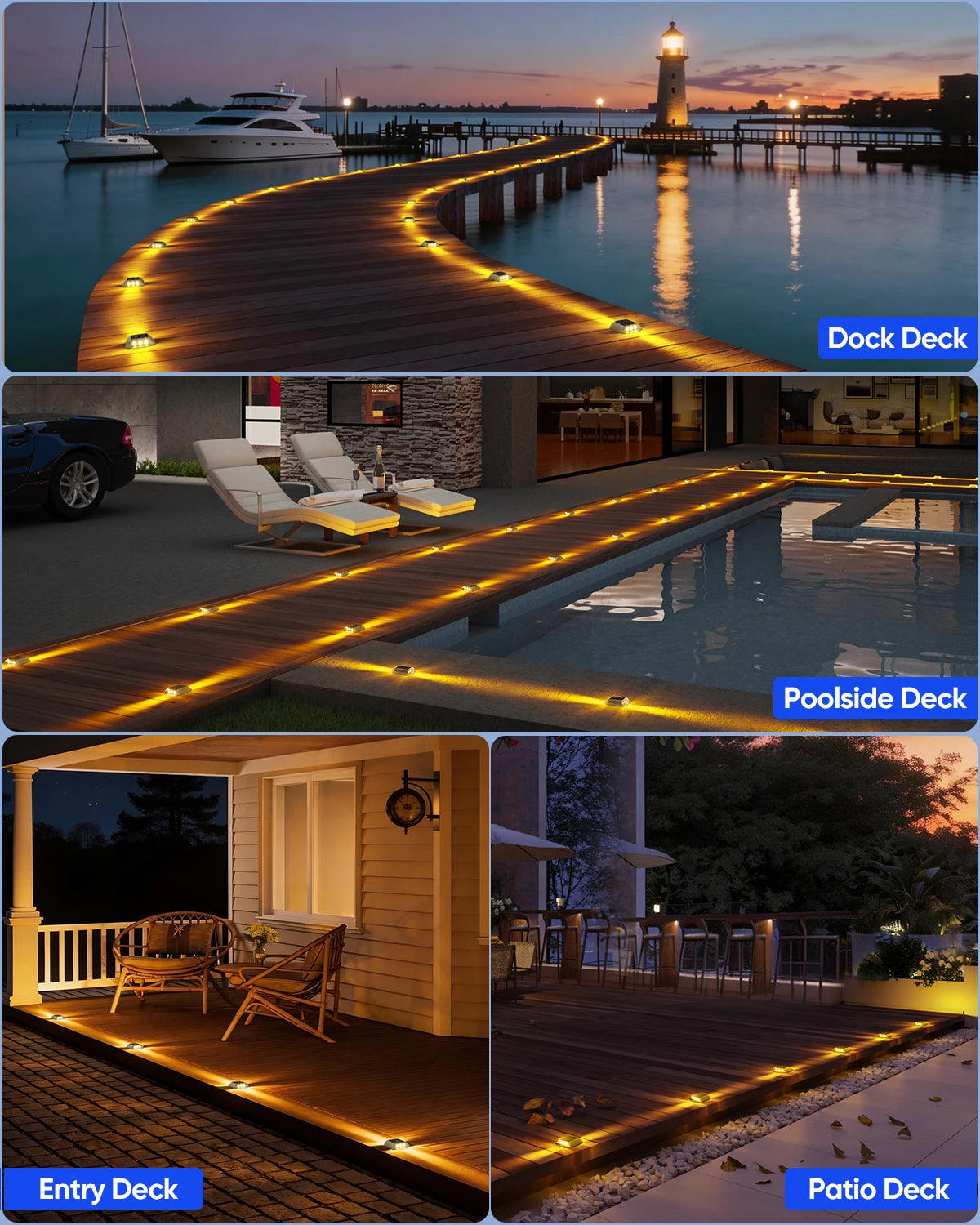 Solar Deck Lights Outdoor Warm White Driveway Lights